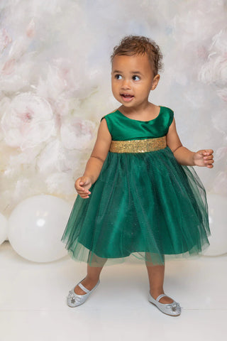 Ivy 498B Gold Sequins V Back & Bow Baby Dress