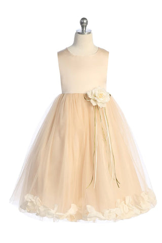 Flavianna 160B Blush Satin Flower Girl Dress with Petals Size 2-20.5