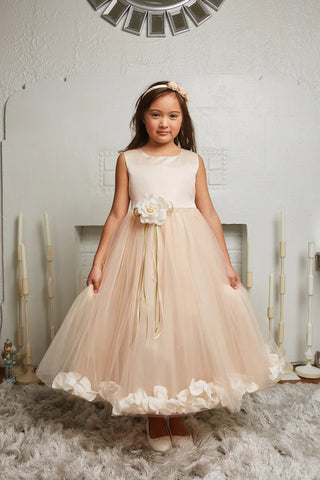 Flavianna 160B Blush Satin Flower Girl Dress with Petals Size 2-20.5