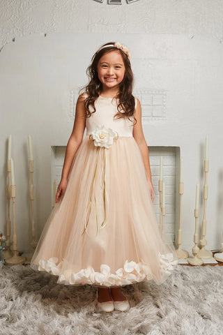 Flavianna 160B Blush Satin Flower Girl Dress with Petals Size 2-20.5