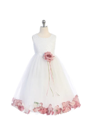 Clementine (160C) Sequin Top Flower Girl Dress with Flower Petal Embellishments