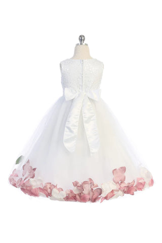 Clementine (160C) Sequin Top Flower Girl Dress with Flower Petal Embellishments