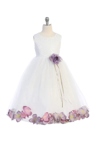 Clementine (160C) Sequin Top Flower Girl Dress with Flower Petal Embellishments