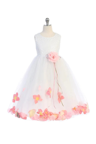 Clementine (160C) Sequin Top Flower Girl Dress with Flower Petal Embellishments