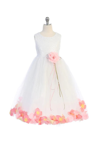 Clementine (160C) Sequin Top Flower Girl Dress with Flower Petal Embellishments