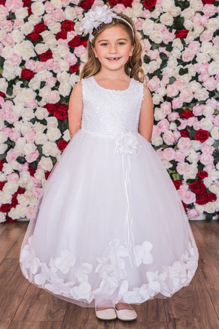 Clementine (160C) Sequin Top Flower Girl Dress with Flower Petal Embellishments