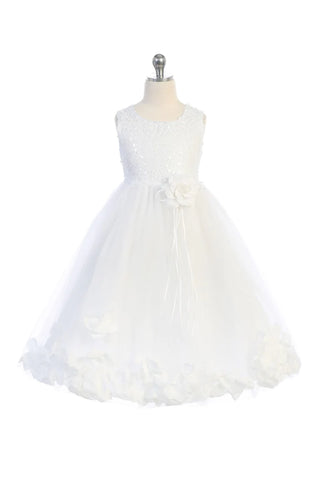 Clementine (160C) Sequin Top Flower Girl Dress with Flower Petal Embellishments