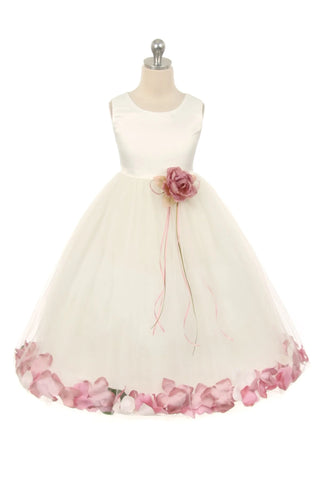 Daisy 160B+ Ivory Satin Flower Petal Plus Size Girl Dress