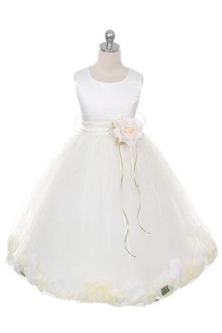 Daisy 160B+ Ivory Satin Flower Petal Plus Size Girl Dress