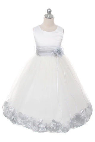 Daisy 160B+ Ivory Satin Flower Petal Plus Size Girl Dress