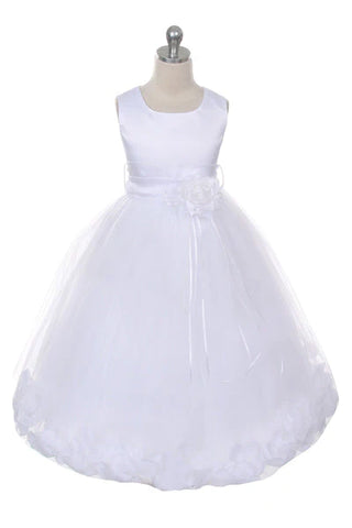 Daisy 160B+ Ivory Satin Flower Petal Plus Size Girl Dress