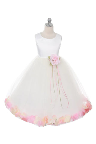 Daisy 160B+ Ivory Satin Flower Petal Plus Size Girl Dress