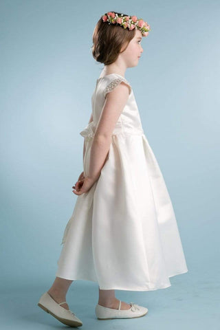 Lea 201 Dull Satin Dress with Beaded Short Sleeves Sizes 2-12