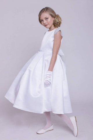 Lea 201 Dull Satin Dress with Beaded Short Sleeves Sizes 2-12