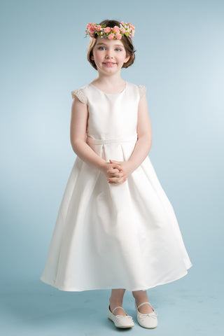 Lea 201 Dull Satin Dress with Beaded Short Sleeves Sizes 2-12