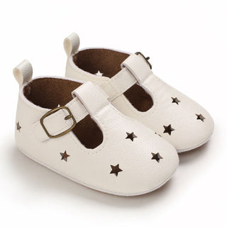 3-18M Baby Girl Solid Color Shoes with Star Cut-outs