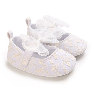 3-18 M Baby Girl Floral Embroidered Mesh Bow Soft-Soled Shoes