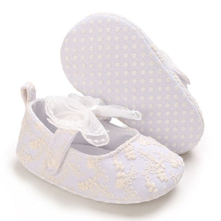 3-18 M Baby Girl Floral Embroidered Mesh Bow Soft-Soled Shoes