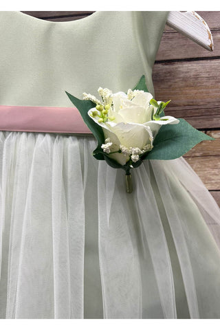 Jacqueline 208B Baby Dull Satin and Tulle Dress with Pin-On Flower