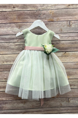 Jacqueline 208B Baby Dull Satin and Tulle Dress with Pin-On Flower