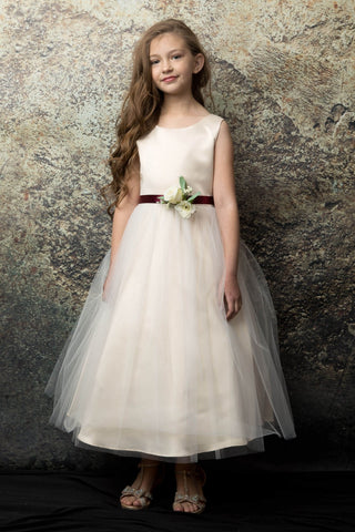 Antonia 208A-L Dull Satin and Tulle Dress with Pin-On Flower Sizes 14-16