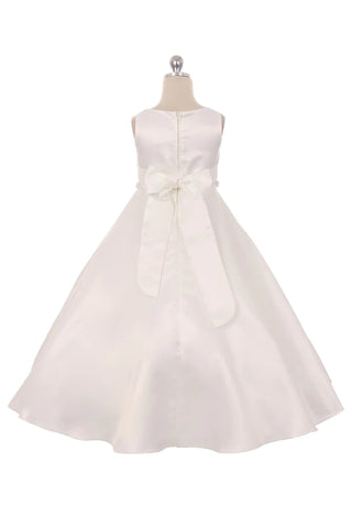 Olympia 386 Full Length Satin Pearl Trim Girls Communion Dress