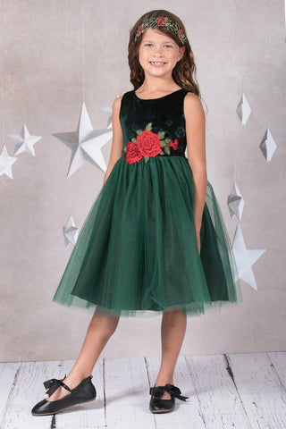 Beverly 396 Velvet Rose Patch Girls Dress