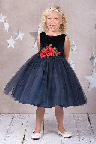 Beverly 396 Velvet Rose Patch Girls Dress