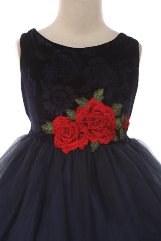 Beverly 396 Velvet Rose Patch Girls Dress