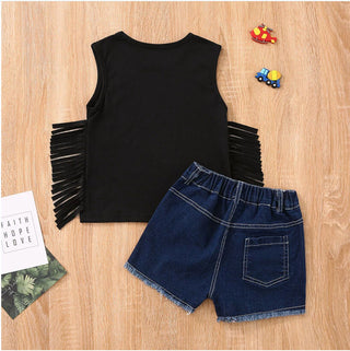 Fringed Flower Tank and Denim Shorts