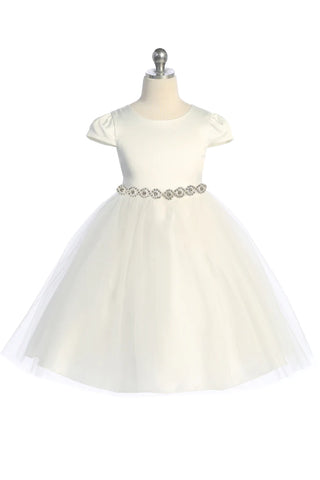 Eliza 452 Capped Sleeve Satin & Tulle Girls Dress Available in Plus Sizes