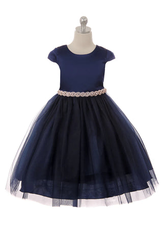 Eliza 452 Capped Sleeve Satin & Tulle Girls Dress Available in Plus Sizes