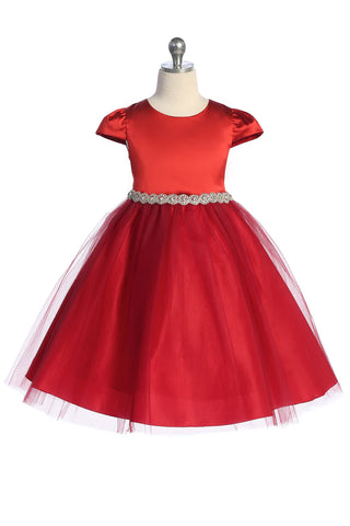 Eliza 452 Capped Sleeve Satin & Tulle Girls Dress Available in Plus Sizes