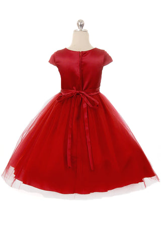 Eliza 452 Capped Sleeve Satin & Tulle Girls Dress Available in Plus Sizes