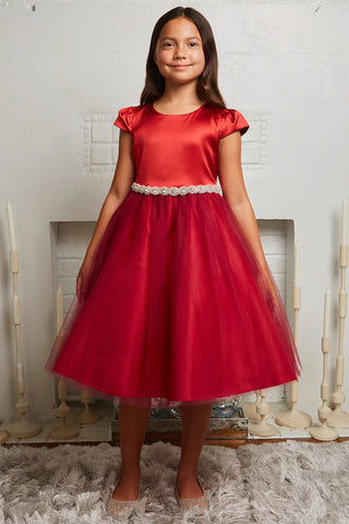 Eliza 452 Capped Sleeve Satin & Tulle Girls Dress Available in Plus Sizes