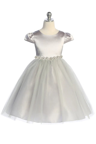 Eliza 452 Capped Sleeve Satin & Tulle Girls Dress Available in Plus Sizes