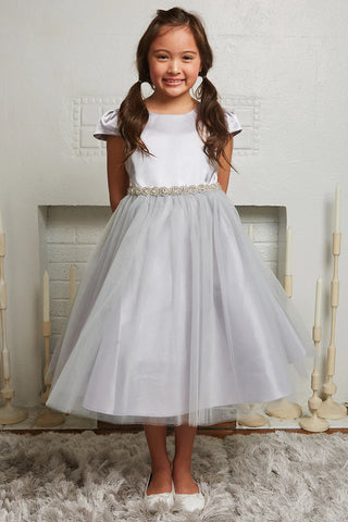 Eliza 452 Capped Sleeve Satin & Tulle Girls Dress Available in Plus Sizes