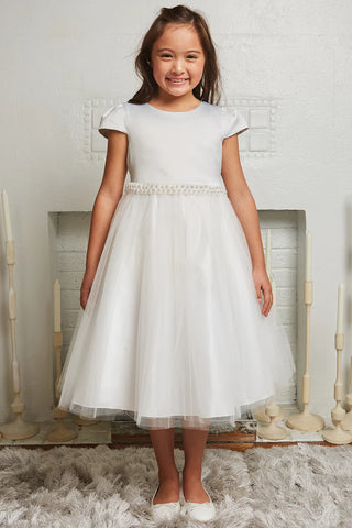 Eliza 452 Capped Sleeve Satin & Tulle Girls Dress Available in Plus Sizes