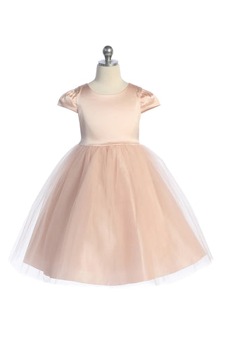 Eliza 452 Capped Sleeve Satin & Tulle Girls Dress Available in Plus Sizes