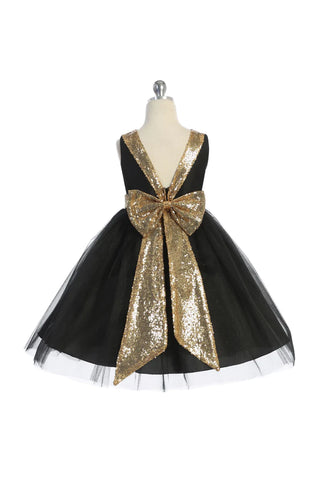 Maeve 498 Gold Sequins V Back & Bow Girls Dress Available in Plus Sizes