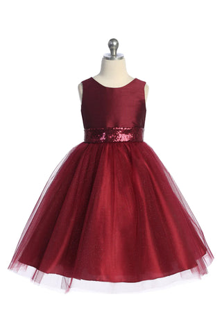 Millie 498 Matching Sequins V Back & Bow Girls Dress Available in Plus Sizes