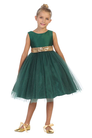 Maeve 498 Gold Sequins V Back & Bow Girls Dress Available in Plus Sizes