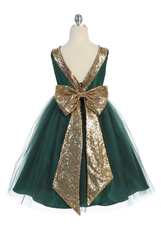 Maeve 498 Gold Sequins V Back & Bow Girls Dress Available in Plus Sizes