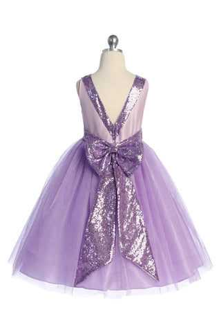 Millie 498 Matching Sequins V Back & Bow Girls Dress Available in Plus Sizes
