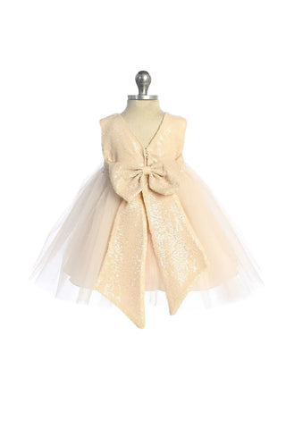 Priscilla 522B Lace Sequin Back V Baby Dress