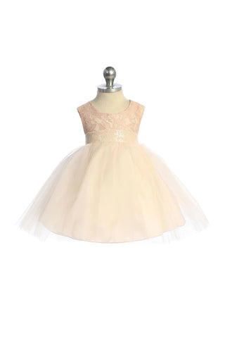 Priscilla 522B Lace Sequin Back V Baby Dress