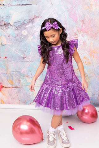 Skylar 530 Sequin Ruffle Sleeve Tutu Girls Dress