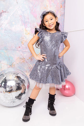 Skylar 530 Sequin Ruffle Sleeve Tutu Girls Dress