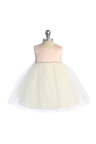 Rosie 540-G-Satin Top Baby Dress w/ Rhinestones & Pearls