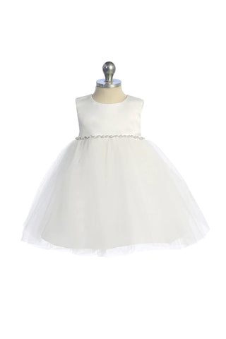 Rosie 540-G-Satin Top Baby Dress w/ Rhinestones & Pearls